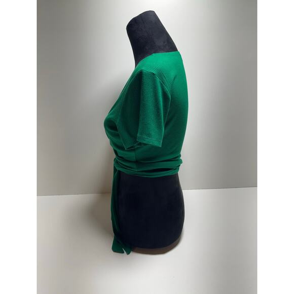 Y2K Hollister Cropped Shirt Junior Sz M Hunter Green Tie Front Low V Neck - Picture 2 of 7